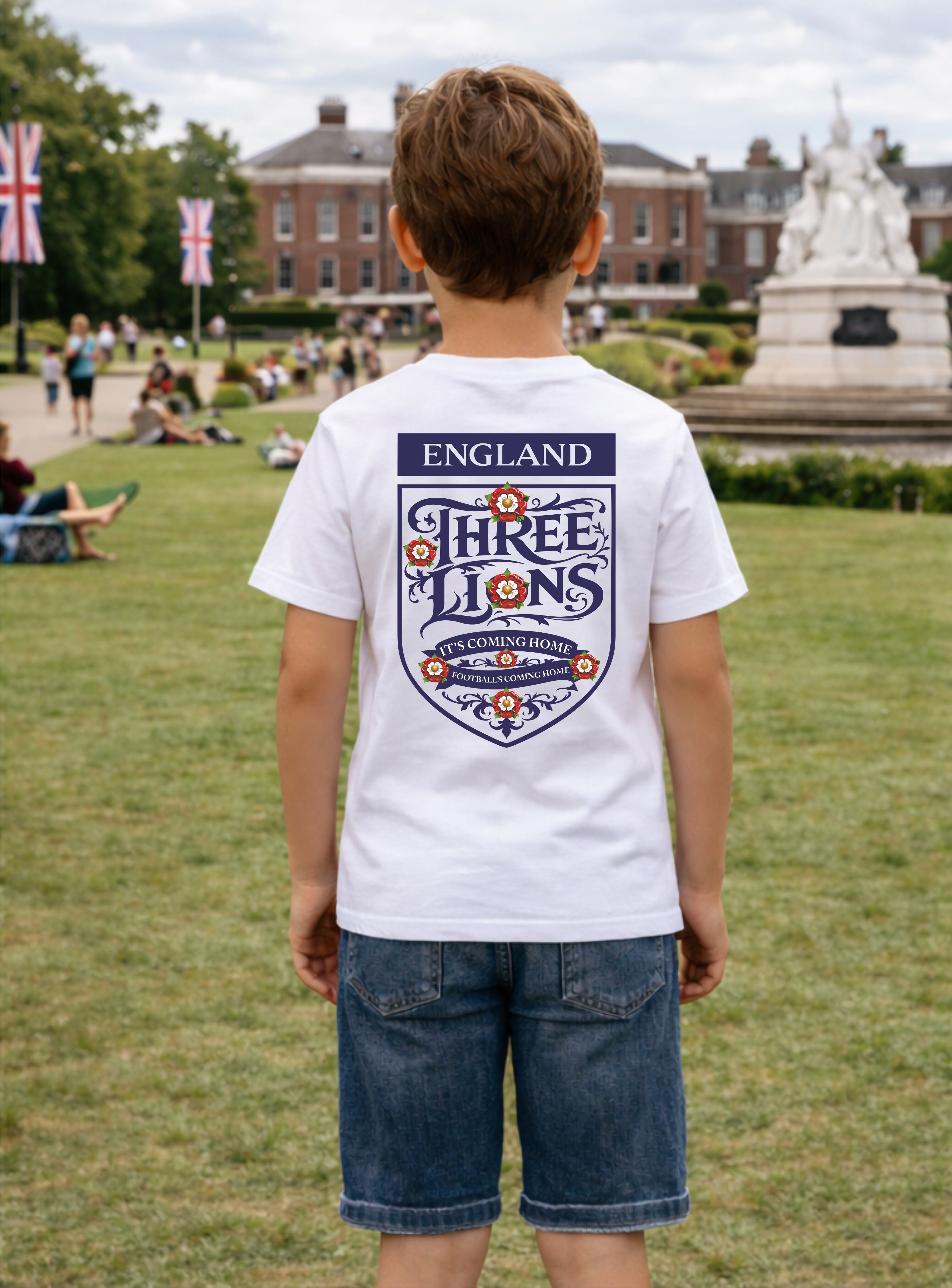 Kids Crew Neck Blue Crest T-Shirt - England Three Lions